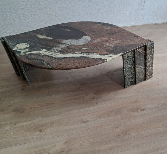 Image 1 of Italian Marble Coffee Table Teardrop Shape + Side Table