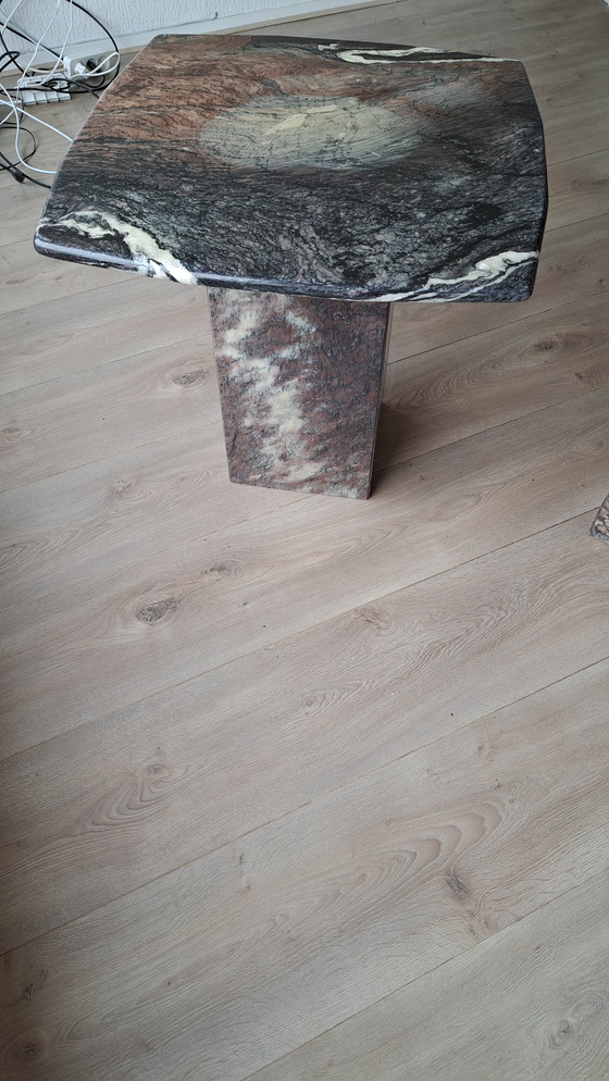 Image 1 of Italian Marble Coffee Table Teardrop Shape + Side Table