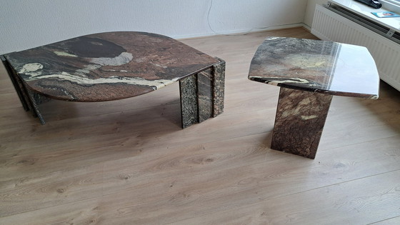 Image 1 of Italian Marble Coffee Table Teardrop Shape + Side Table