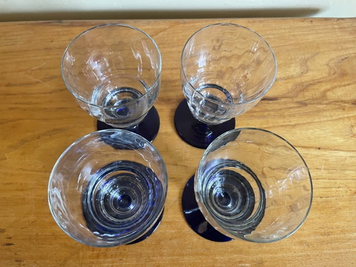 4 X Art Deco Water Glasses Wine Glasses French