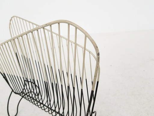 portariviste in filo di plastica bianco e nero, anni '50