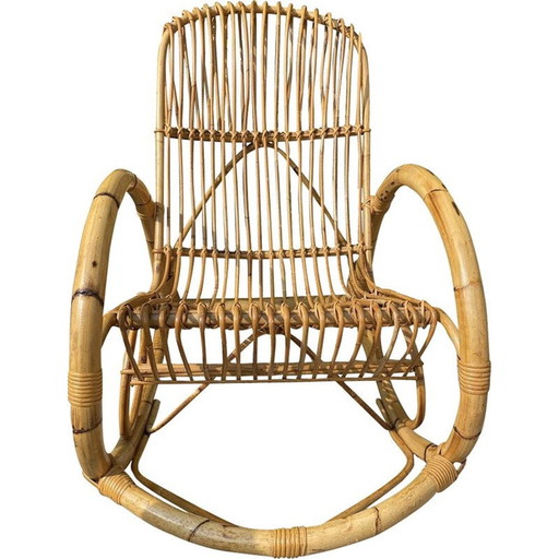 Vintage bamboo and rattan rocking chair