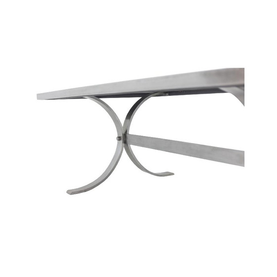 Image 1 of Vintage rectangular dining room table in polished metal and ceramic, 1970