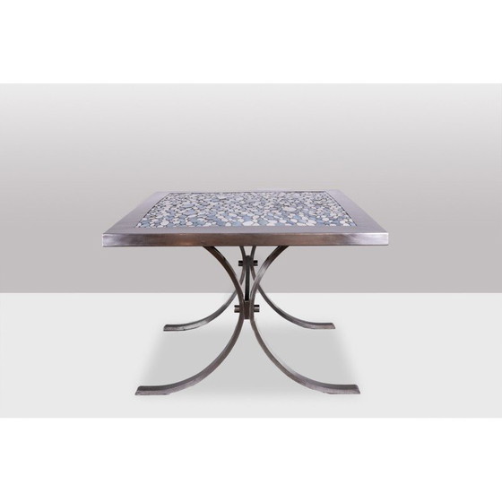 Image 1 of Vintage rectangular dining room table in polished metal and ceramic, 1970