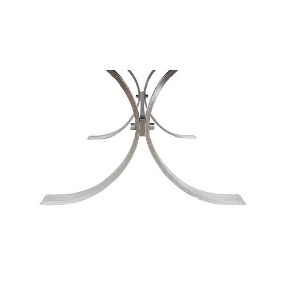 Image 1 of Vintage rectangular dining room table in polished metal and ceramic, 1970