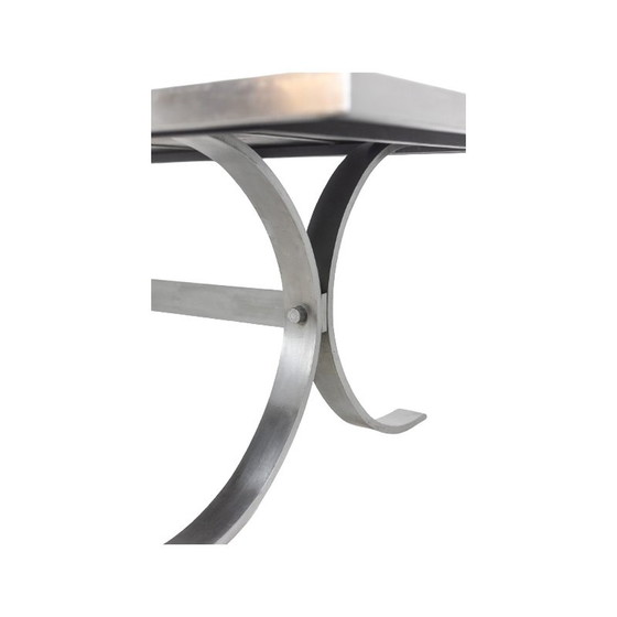 Image 1 of Vintage rectangular dining room table in polished metal and ceramic, 1970