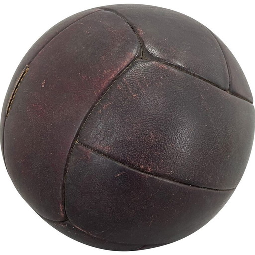 Vintage mahagony and leather medicine ball, 1930s