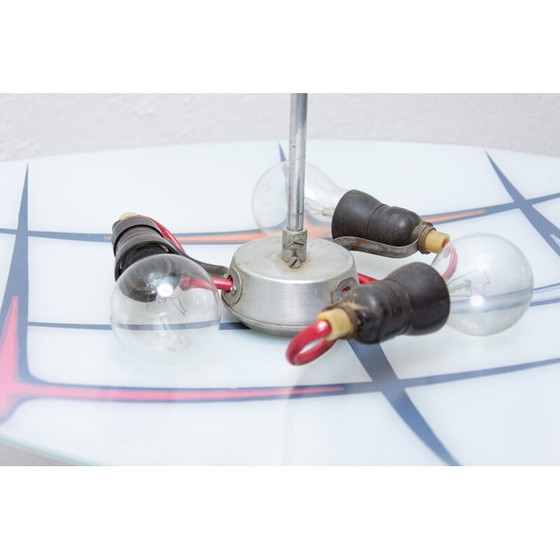 Image 1 of Vintage space age chrome chandelier with shade, Czechoslovakia 1960