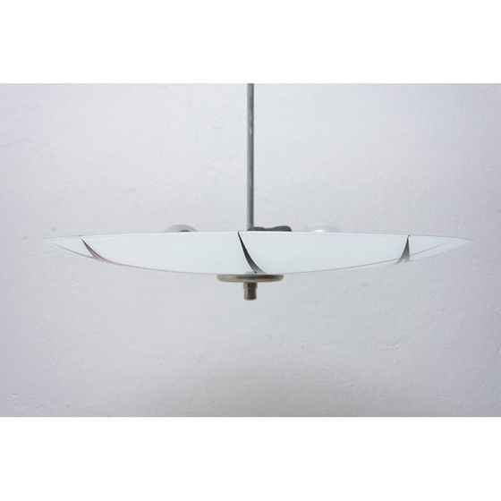 Image 1 of Vintage space age chrome chandelier with shade, Czechoslovakia 1960