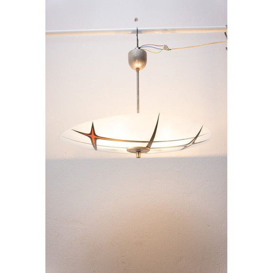 Image 1 of Vintage space age chrome chandelier with shade, Czechoslovakia 1960