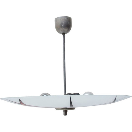 Vintage space age chrome chandelier with shade, Czechoslovakia 1960