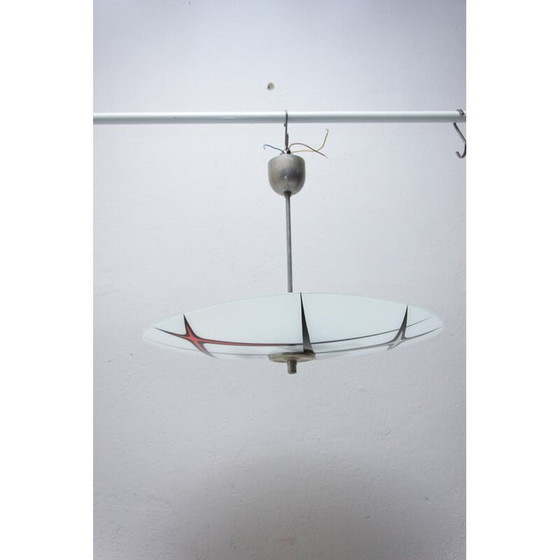 Image 1 of Vintage space age chrome chandelier with shade, Czechoslovakia 1960