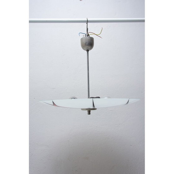 Image 1 of Vintage space age chrome chandelier with shade, Czechoslovakia 1960