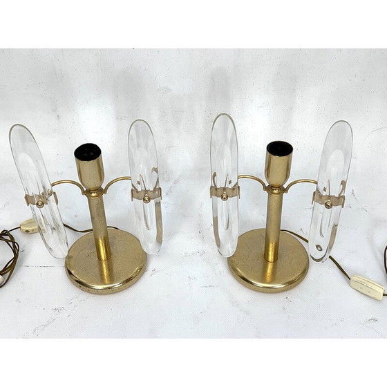 Image 1 of Pair of vintage gilded metal and glass table lamps by Stilkronen, Italy 1970s