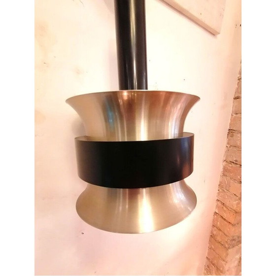 Image 1 of Vintage pendant lamp in brushed metal and black by Carl Thore for Granhaga Metallindustri, Sweden 1960
