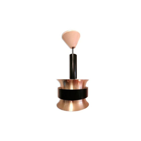 Image 1 of Vintage pendant lamp in brushed metal and black by Carl Thore for Granhaga Metallindustri, Sweden 1960