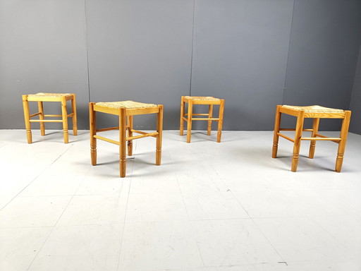 Tabourets vintage en osier - ensemble de 4, 1960s