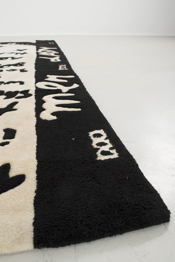 Image 1 of Yin yang rug black white with text