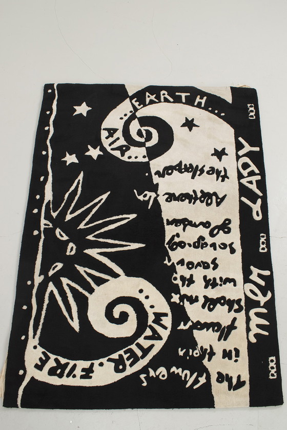 Image 1 of Yin yang rug black white with text