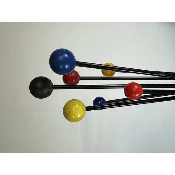 Image 1 of Vintage folding coat rack in steel and lacquered wooden balls, 1950