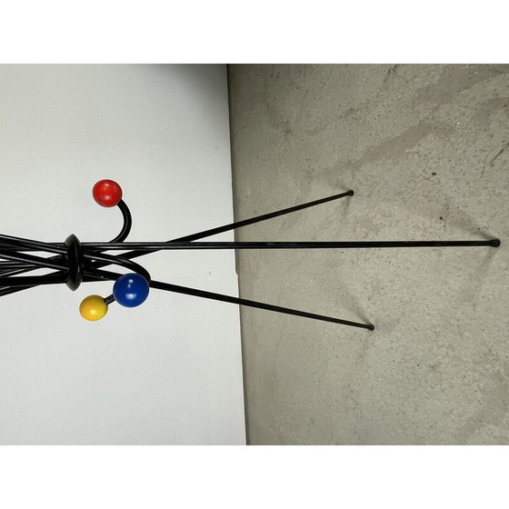 Image 1 of Vintage folding coat rack in steel and lacquered wooden balls, 1950