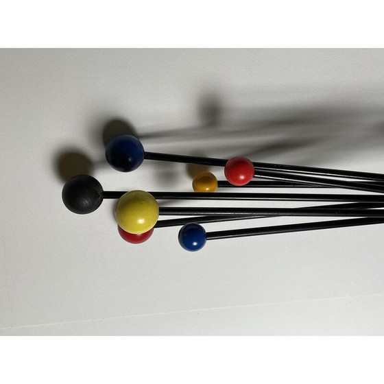 Image 1 of Vintage folding coat rack in steel and lacquered wooden balls, 1950