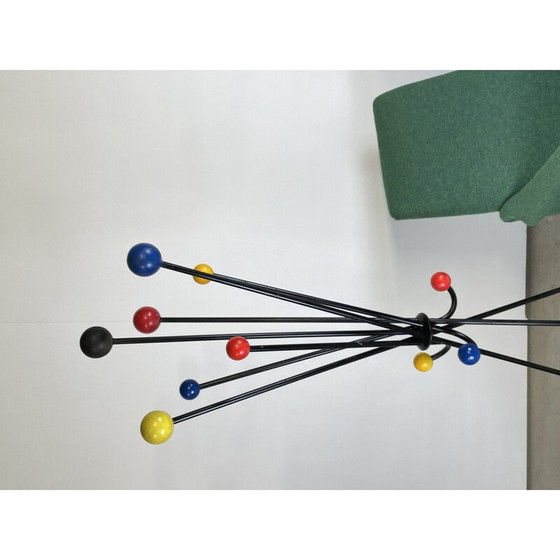Image 1 of Vintage folding coat rack in steel and lacquered wooden balls, 1950