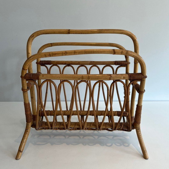 Image 1 of Vintage rattan magazine rack, 1950