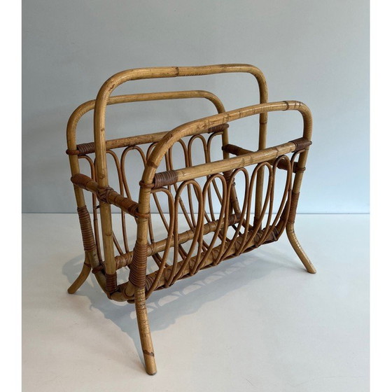 Image 1 of Vintage rattan magazine rack, 1950
