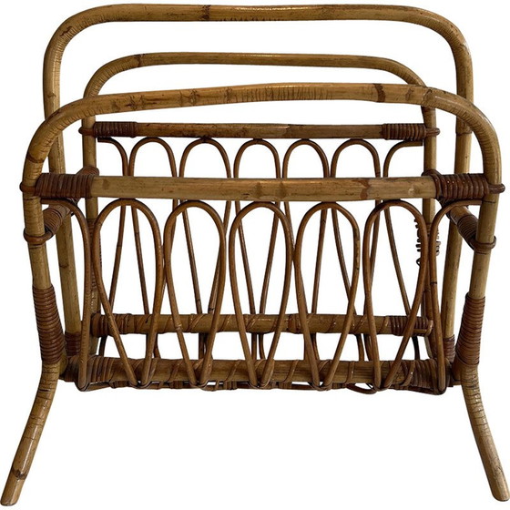Image 1 of Vintage rattan magazine rack, 1950
