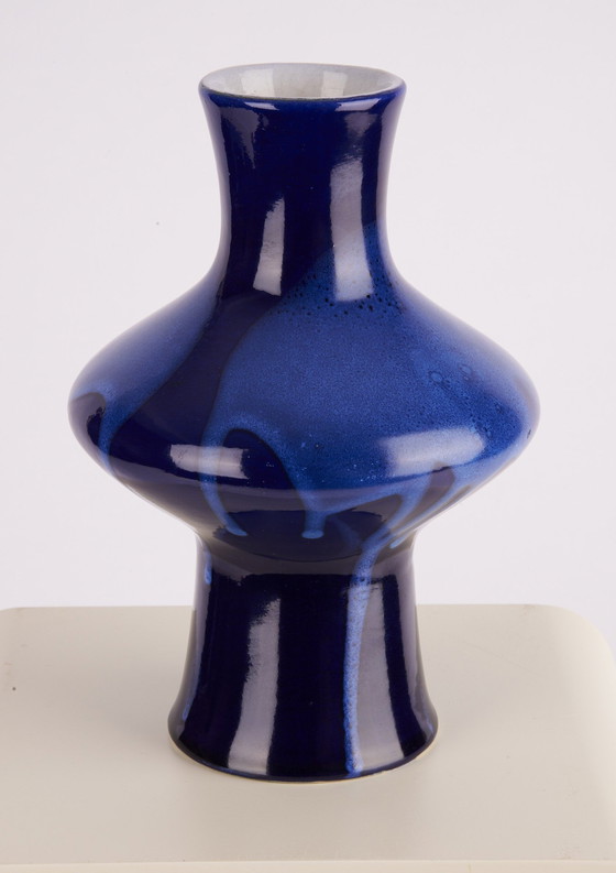 Image 1 of Blue Mid - Century ceramic vase, Former Czechoslovakia, 1960Er