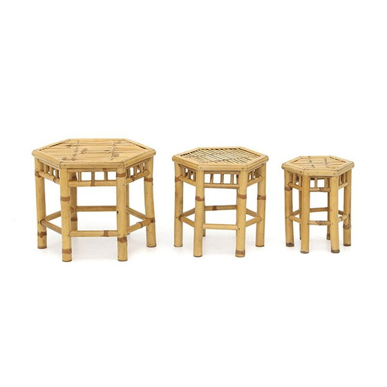 Image 1 of Vintage rattan nesting tables with hexagonal top, 1970