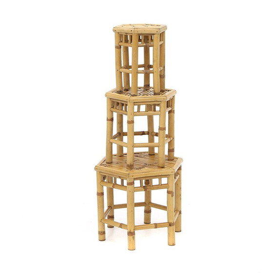 Image 1 of Vintage rattan nesting tables with hexagonal top, 1970