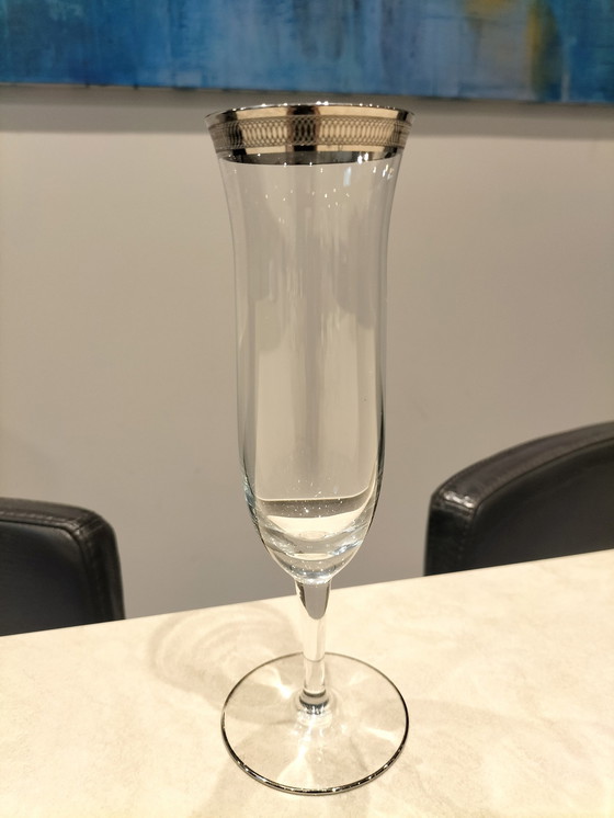 Image 1 of Set Of 6 Czech Bohemian Crystal Champagne Flutes