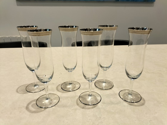 Image 1 of Set Of 6 Czech Bohemian Crystal Champagne Flutes