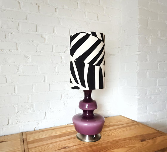 Image 1 of The Rupel Purple Glass Table Lamp With Black/White Handmade Lampshade