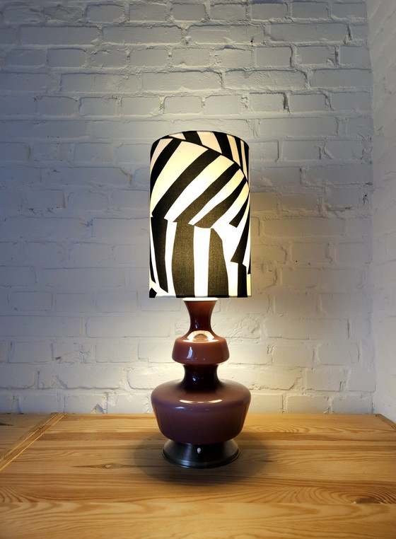 Image 1 of The Rupel Purple Glass Table Lamp With Black/White Handmade Lampshade