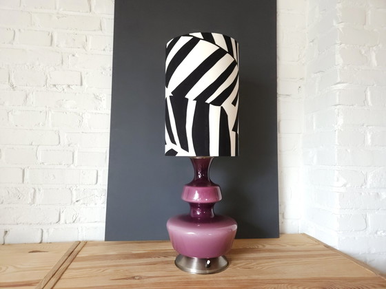 Image 1 of The Rupel Purple Glass Table Lamp With Black/White Handmade Lampshade