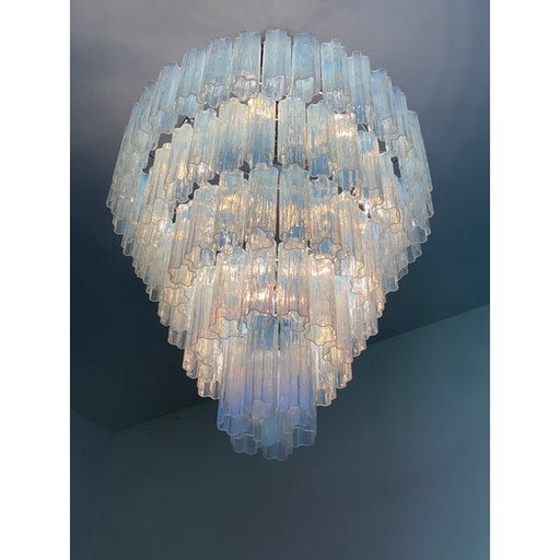 Contemporary Opalino “Tronchi” Murano Glass Chandelier In Venini Style