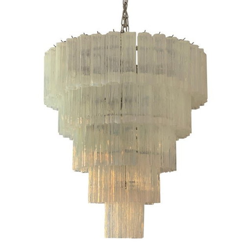 Contemporary Opalino “Tronchi” Murano Glass Chandelier In Venini Style