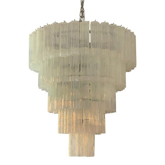 Image 1 of Contemporary Opalino “Tronchi” Murano Glass Chandelier In Venini Style