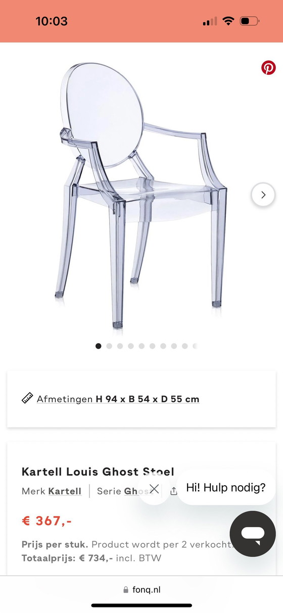 Image 1 of 2x Kartell Ghost Transparent Chairs