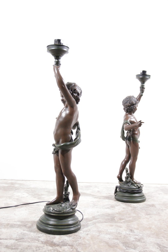 Image 1 of 2x Putti lamps A Moreau