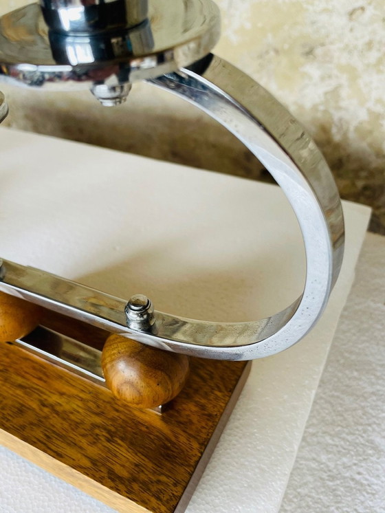 Image 1 of Art Deco, Chrome & Walnut Candleholders, Set of 2, Circa 1930’s