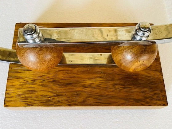 Image 1 of Art Deco, Chrome & Walnut Candleholders, Set of 2, Circa 1930’s