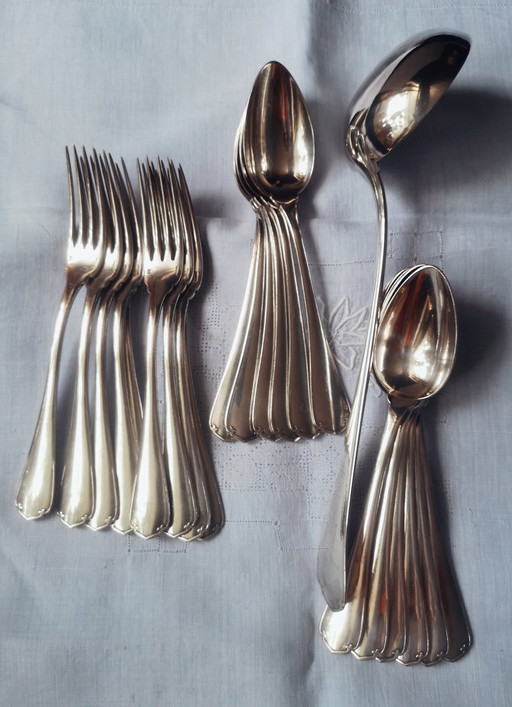 Christofle Set Of Silver Metal Cutlery Forks Spoons Ladles