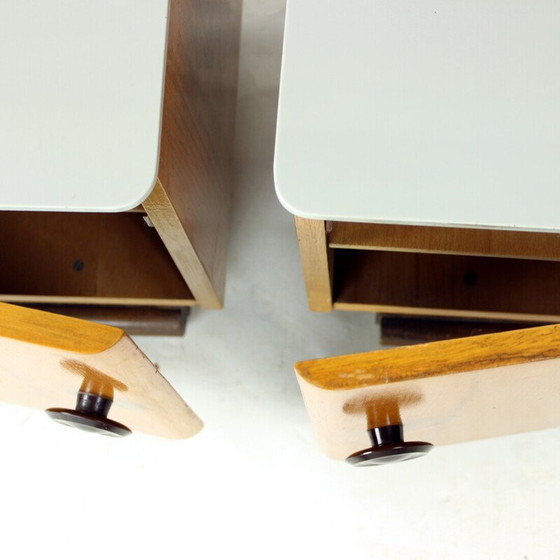 Image 1 of Pair of vintage bedside tables in wood and glass, Czechoslovakia 1950