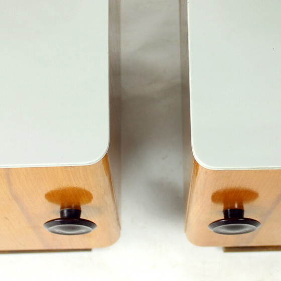 Image 1 of Pair of vintage bedside tables in wood and glass, Czechoslovakia 1950