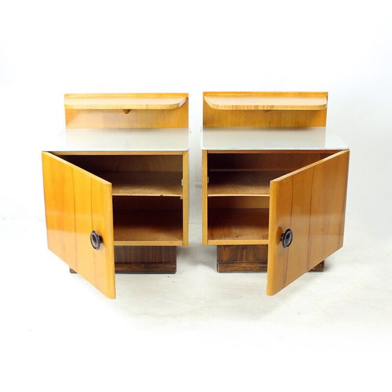 Image 1 of Pair of vintage bedside tables in wood and glass, Czechoslovakia 1950
