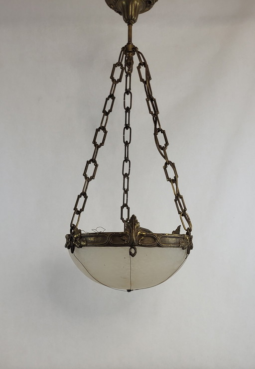 Gilded Brass and De Clichy Glass Pendant